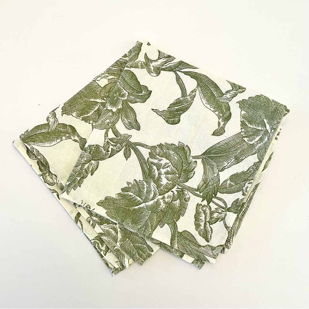 Toile Green and Cream Table Napkins - Set of 2